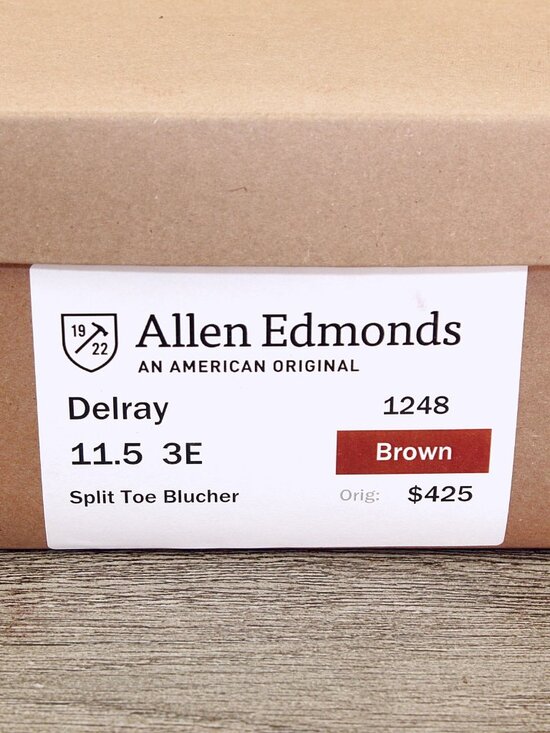 Allen Edmonds DELRAY Split Toe Blucher 11.5 EEE Wide Brown * add $15 new Trees